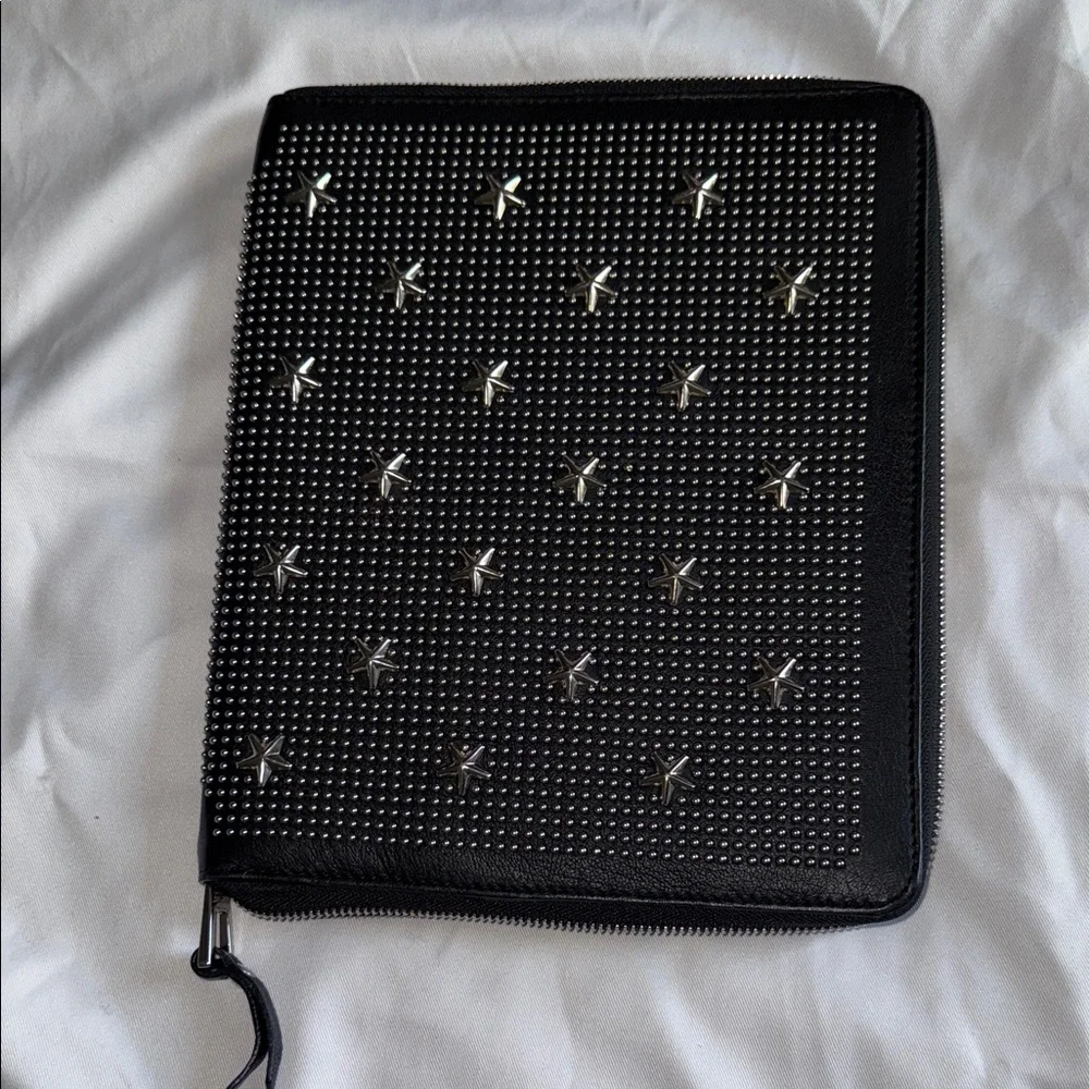 Jimmy Choo Black Leather Pouch with Silver Accents